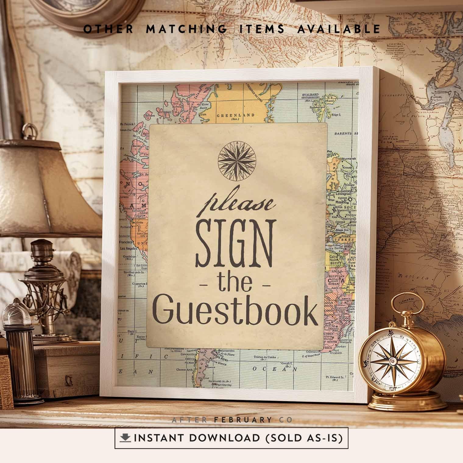 Baby Shower Guestbook Sign, Travel Compass Around the World