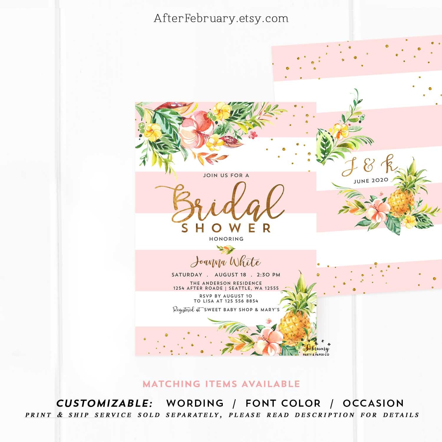 Tropical Pineapple Bridal Shower Invitation Girl Modern Summer Etsy