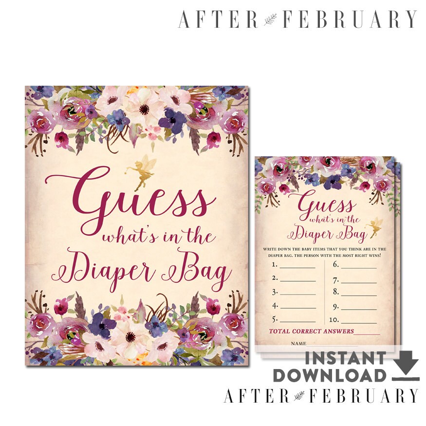 Guess What's in the Diaper Bag Game Plum Purple Floral Etsy