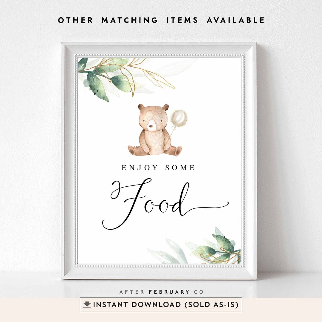 8x10" Food Sign Printable Greenery Gold We Can Bearly Wait Teddy Bear ...