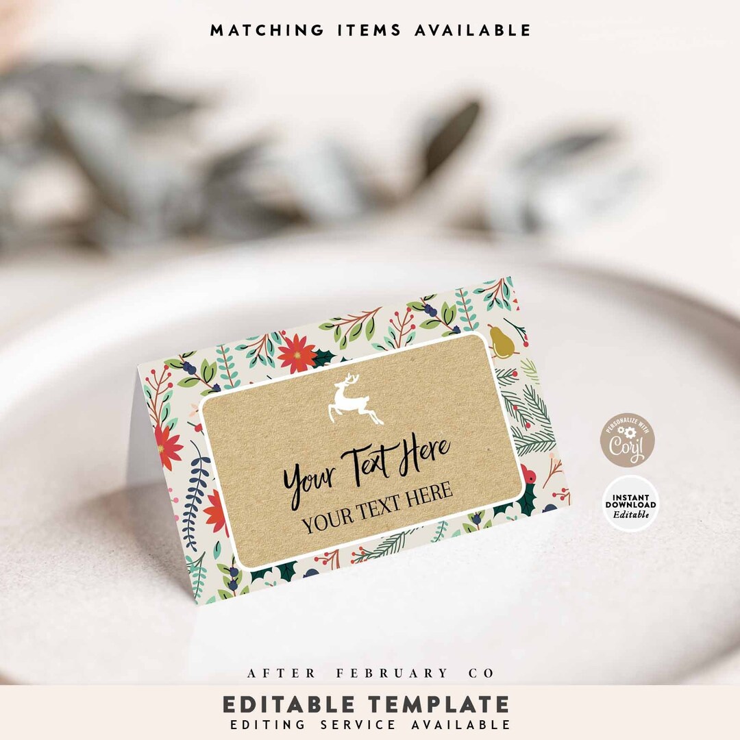 Editable Place Cards Christmas Party Decoration Holiday Party Food ...
