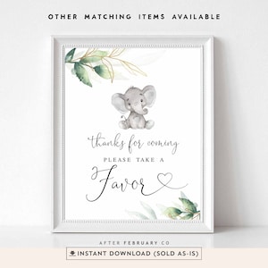 Greenery Gold Gender Neutral Elephant Thanks For Coming Favor Sign Peanut Elephant Baby Shower Decor Printable Instant Download 1302V1