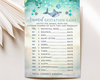 Shark Baby Shower Game: Animal Gestation Games Printable (Instant Download) 1205