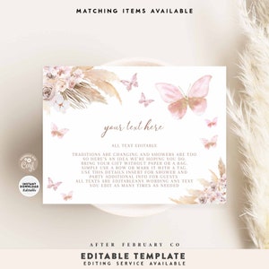 BEARBEITBAR Boho Blush Mauve Pink Pampas Gras Schmetterling All Text Detail Insert Baby Braut Geburtstag Druckbare Vorlage Instant Download 08V3