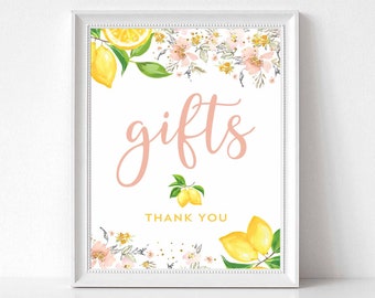 Lemon Gifts Sign Printable Lemon Baby Shower Decorations Decors Girl Blush Yellow Pink Floral Citrus Lemonade Sign Printable 1214