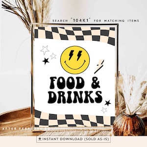 Smile Face Party Food and Drinks Table Sign Jeden szczęśliwy facet Dwa szczęśliwe facety Dekoracja urodzinowa Dekoracja Znak do druku SPRZEDAWANE TAKIE JAK JEST 104K1