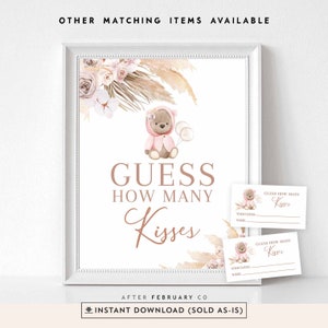 Pampas Grass Boho Teddy Bear Baby Shower Games Raad eens hoeveel kussen beren Pink Girl Bear Game Digitale afdrukbare Instant Download 400V2