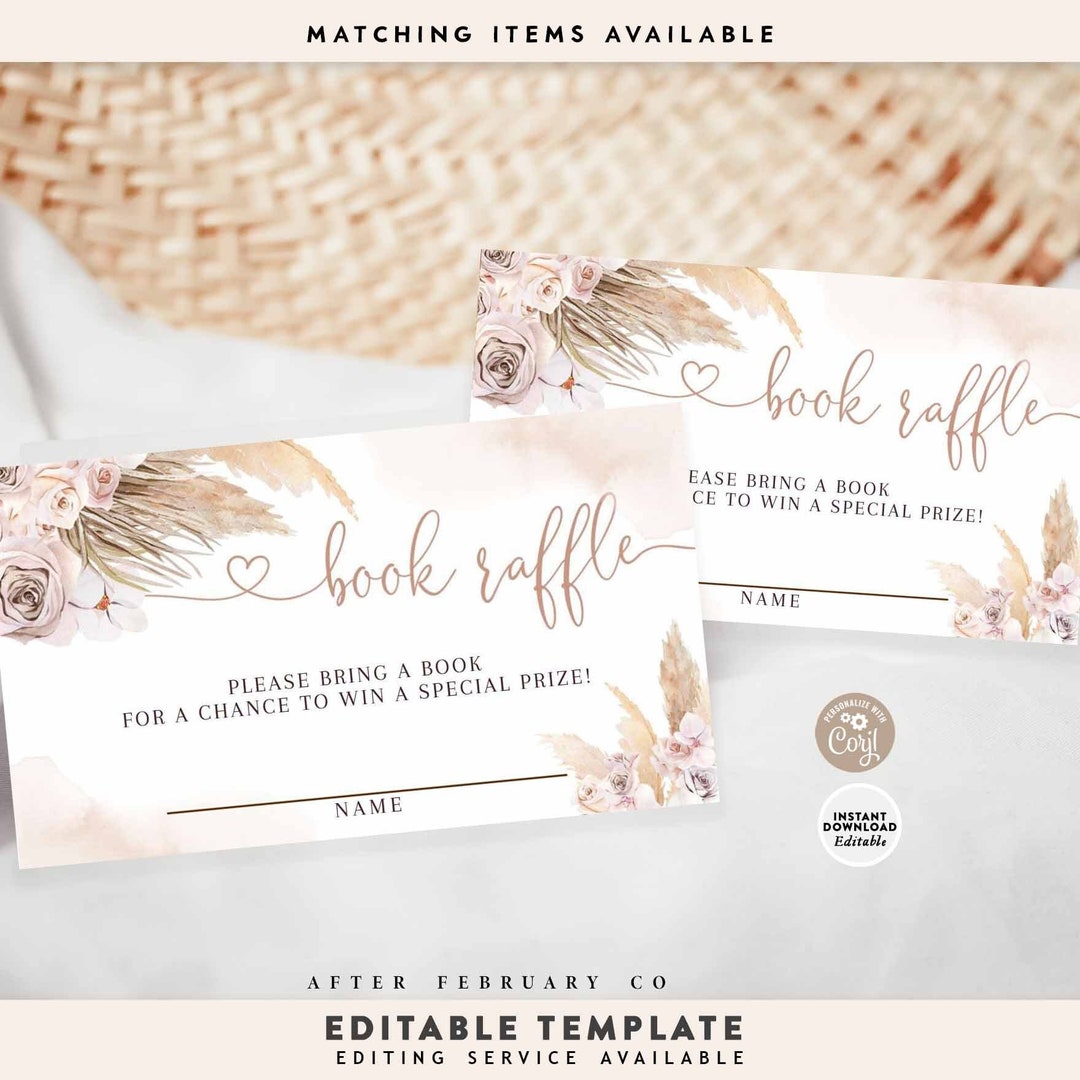 Pampas Grass Baby Shower Book Raffle Ticket (editable, Printable) 411V1 ...