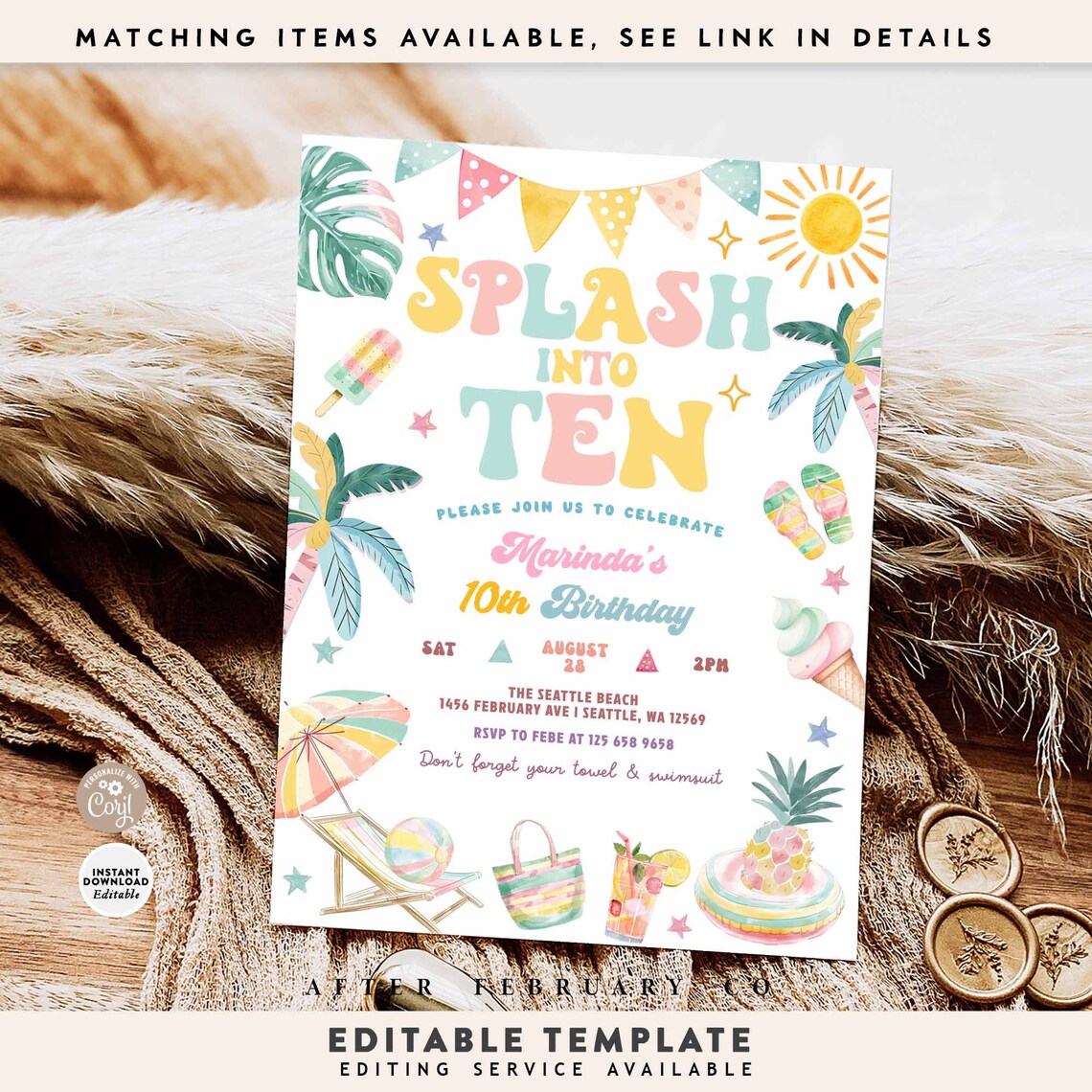 Splash Into TEN 10th Birthday Pool Party Invitation: Beach Theme Invite ...
