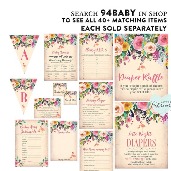 Instant Download No.94BABY Flamingo Baby Shower Don/'t Say Baby Game Sign Signage Tropical Flamingo Baby Shower Games Printable
