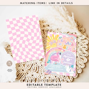 Groovy Splash into Six 6th Birthday Pool Party Invitation Girly Summer Pool Splash Pad Party Invite Digital Template