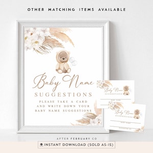 Pampas Grass Boho Teddy Bär Baby Shower Name Vorschläge Spiel Karte Zeichen Neutral Bär Dekor Dekore Digital bedruckbar Sofortiger Download 400V5