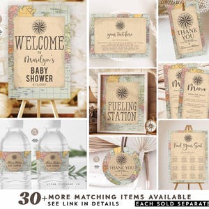 Sign the Globe Baby Shower Decor: Vintage Travel Compass Printable (Instant Download) 1269 image 2