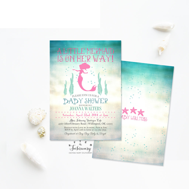 Mermaid Baby Shower Invitation Girl Pink Little Mermaid Baby Etsy