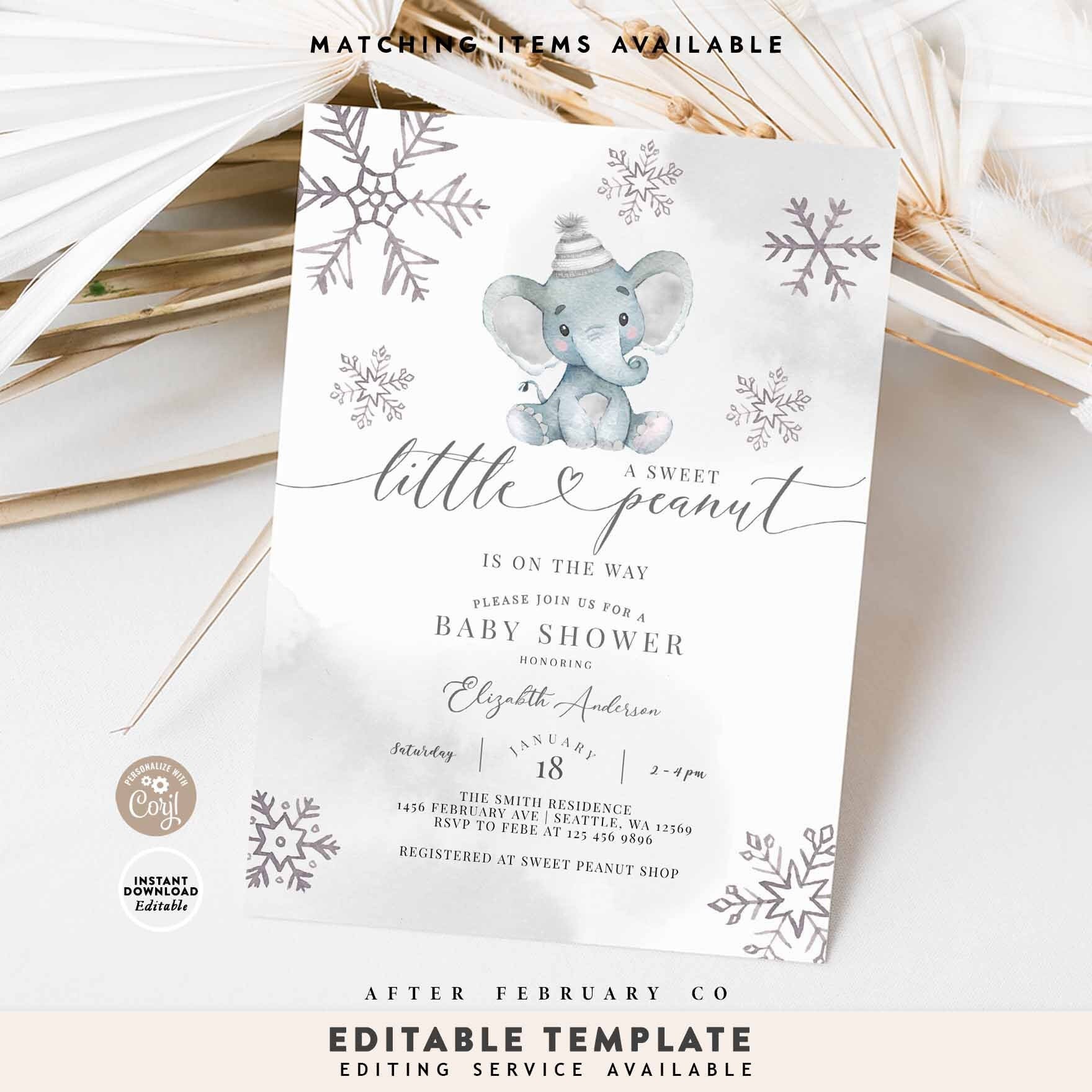 Einladungskarten Für Babyparty – Elefanten-Design, 25 Stück, Violett/grau, Blanko Zum Selbstbeschriften, 12,7 X 17,8 Cm