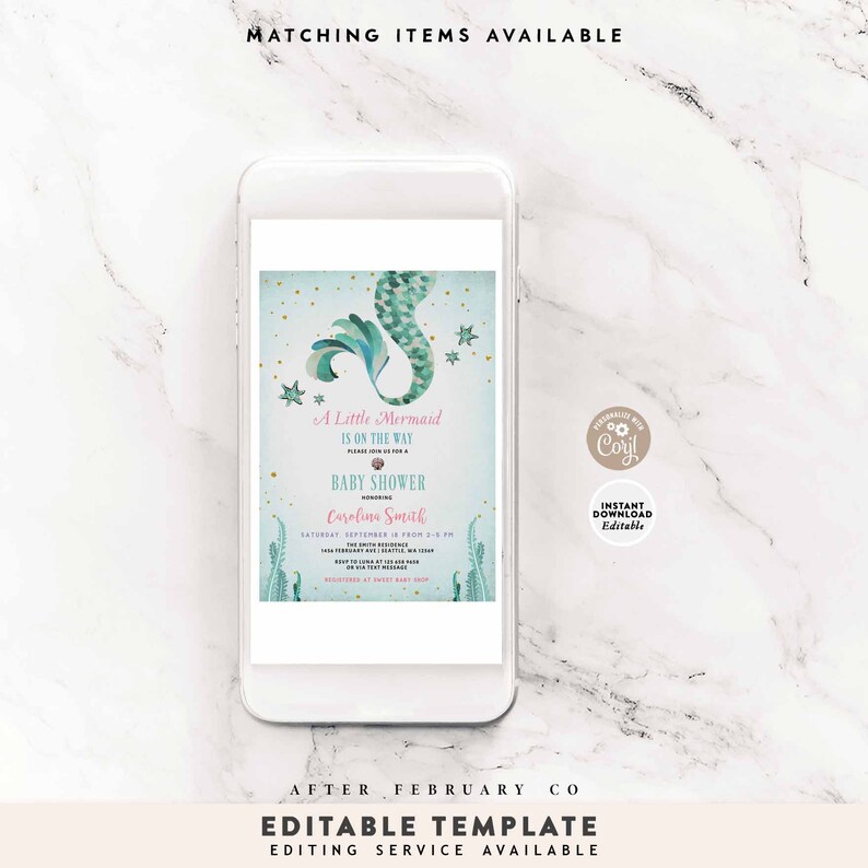 EDITABLE Mermaid Baby Shower Invitation Under the Sea Vintage - Etsy