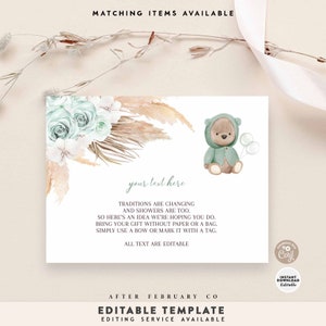 EDITIERBARE SALBEI GRÜN Pampas Gras Boho All Text Editierbare Detail Insert Druckbare Baby Braut Geburtstag Vorlage Instant Download 400V4