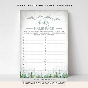 Adventure Mountain Forest Outdoor Hunting Tree Baby Name Race Game Neutral Baby Shower Game Games // Instant Download Digital 540V1