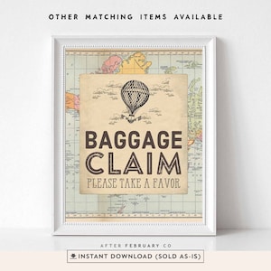 Vintage Baggage Claim Sign Printable Hot Air Balloon Travel Around the World Party Shower Decorations (INSTANT DOWNLOAD) Printable 1274