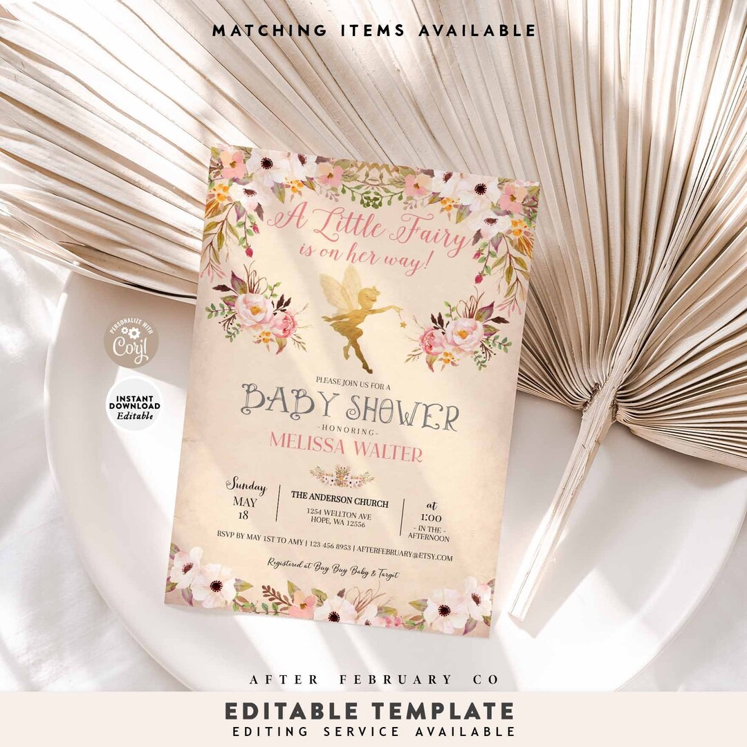 EDITABLE Fairy Baby Shower Invitation Girl Floral Enchanted Baby Shower Il 1080xN.4134772888 Sxan