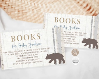 Editable Rustic Moose Blue Birch Bear Baby Books For Baby Insert Tickets Insert Retro Rustic Printable Template Instant Download 947V2