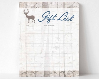 Gift List 8x10" Woodland Deer Baby Shower Activity Printable Vintage Retro Rustic Sign Decor Digital Printable Instant Download 125V1