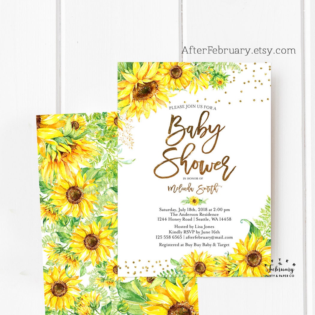 Sunflower Baby Shower Invitation Sunflower Invitation Boy Girl Gender Neutral Baby Shower Invitations Invite Printable