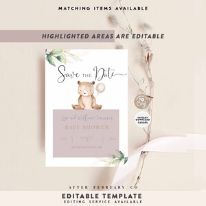 EDITABLE Greenery Gold We Can Bearly Wait Teddy Bear Baby Shower Save ...