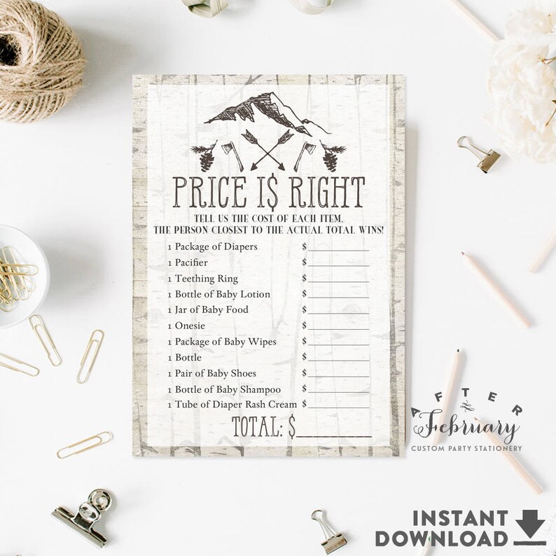 Baby Shower Price Is Right Game Mountain Rustic Forest Etsy