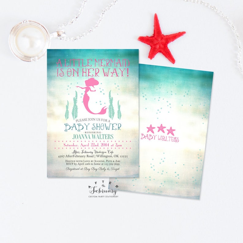 Mermaid Baby Shower Invitation Girl Pink Little Mermaid Baby Etsy