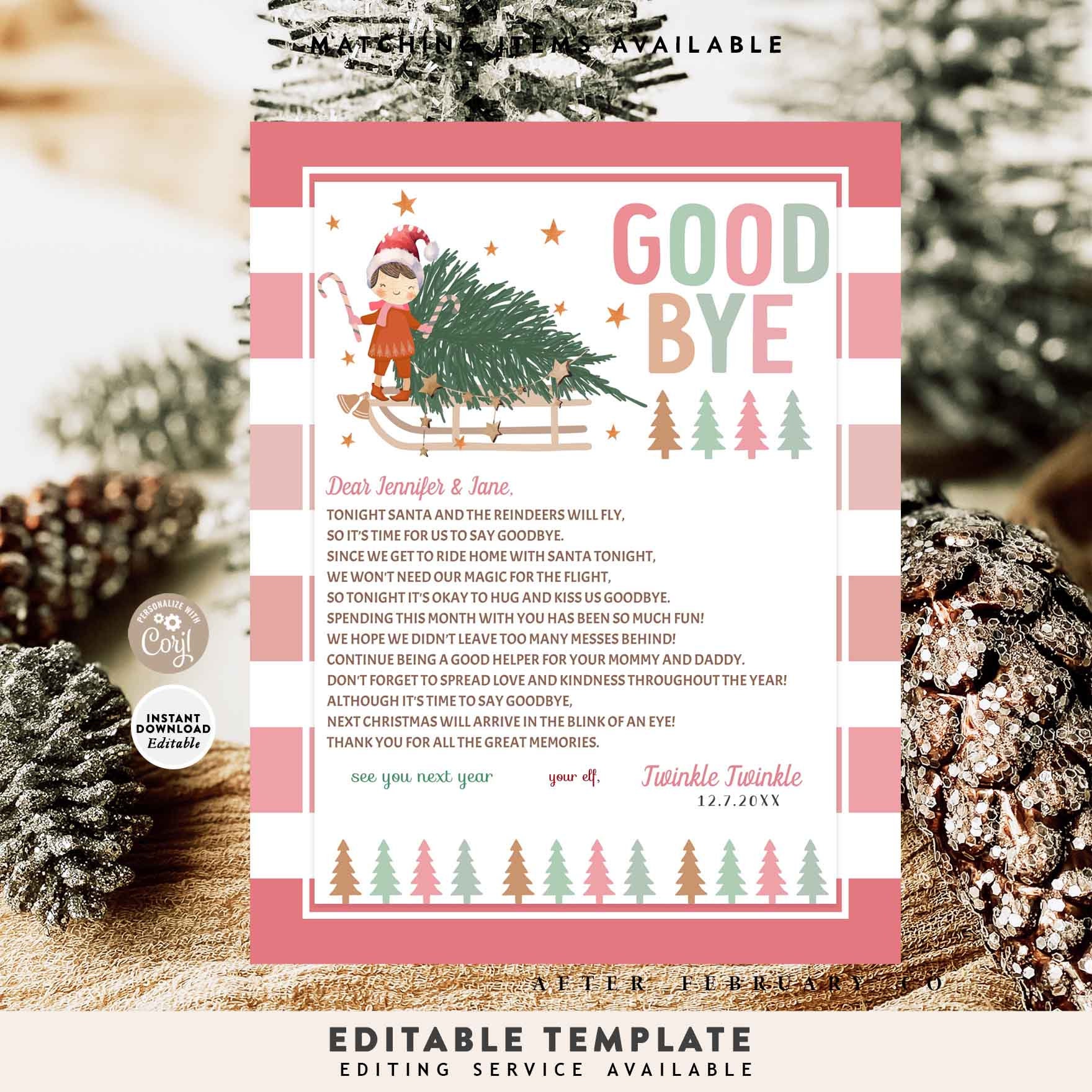EDITABLE Girl Elf Good Bye for Now Bye Letter Modern Muted Pink Boho ...