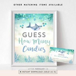 Blue Shark Guess How Many Candies Game Printable Under the Sea Undersea Sea Turtle Boy Baby Shower Decor Printable Instant Download 1205