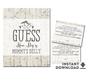 Rustic Guess How How Big is Mommy Belly Game Mountain Rustic Hunting Arrow Camping Baby Shower Games Printable (Instant Download) 402V1