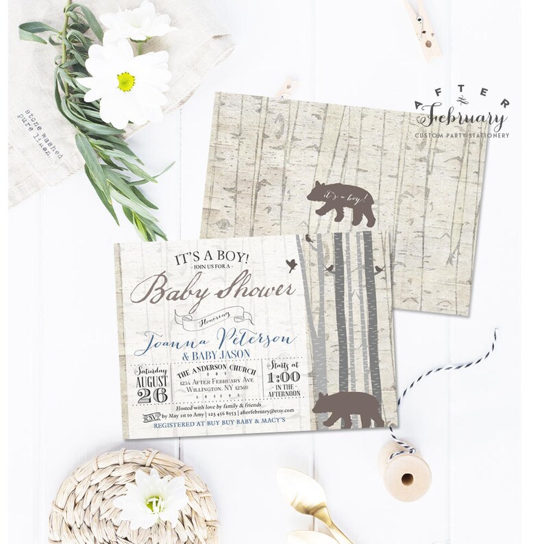 Bear Baby Shower Invitation Boy Baby Shower Invitation Rustic Etsy