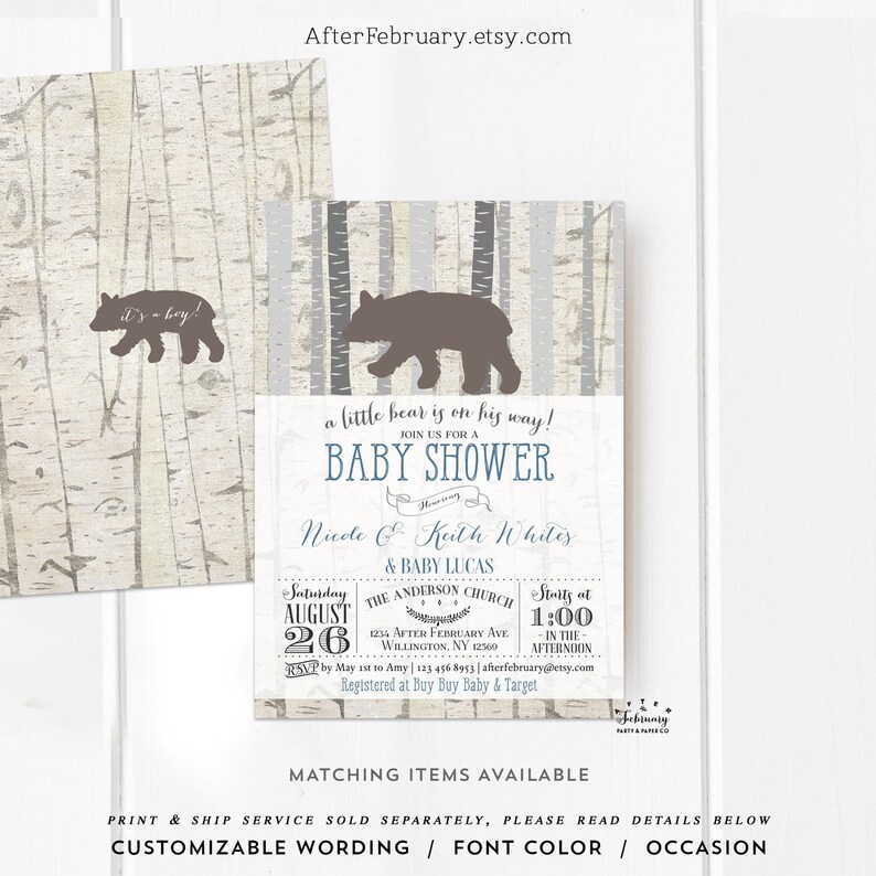 Bear Baby Shower Invitation Baby Shower Invitation Boy Rustic Etsy