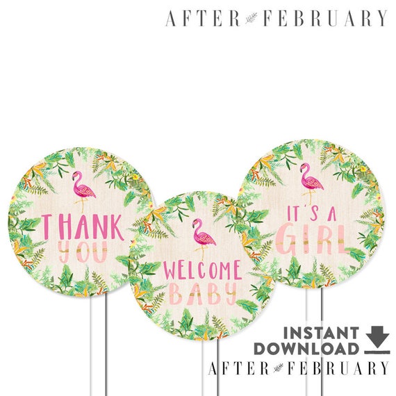 Flamingo Cupcake Toppers Printable Girl Flamingo Tropical Baby | Etsy
