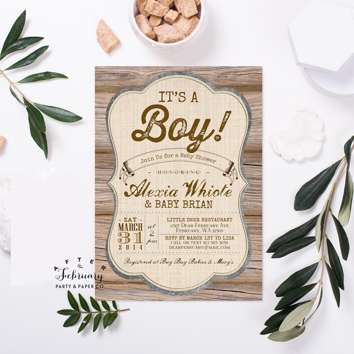 Rustic Baby Shower Invitation It's A Boy Brown Wood Forest Etsy