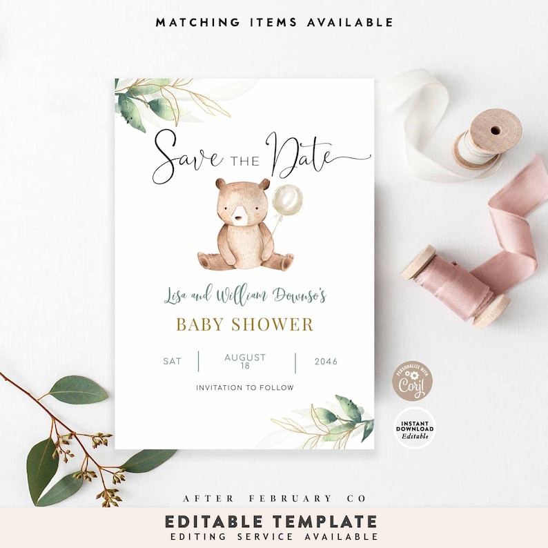EDITABLE Greenery Gold We Can Bearly Wait Teddy Bear Baby - Etsy