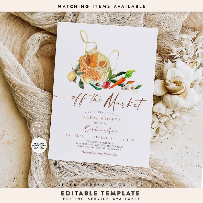 EDITABLE Fresh Off the Market Farm Market Bridal Shower Invitation Invite Printable Template Instant Download 1568BR image 4