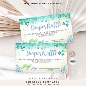 EDITABLE Blue Boy Meeresschildkröte Unter dem Meer Windel Raffle Ticket Insert Druckbare Vorlage Instant Download 1204