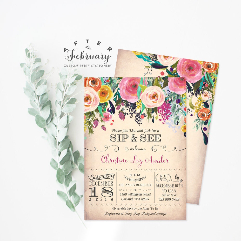 Sip and See Invitations Girl Sip and See Invite Meet and Etsy