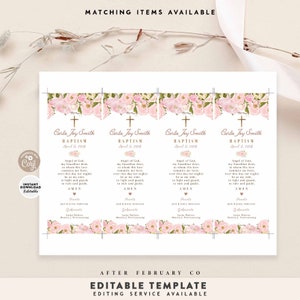 Editable Blush Pink and Gold Floral Prayer Bookmark 2.5x6.5" Baptism ...