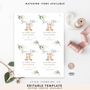 EDITABLE Greenery Gold We Can Bearly Wait Teddy Bear Baby Shower Save ...