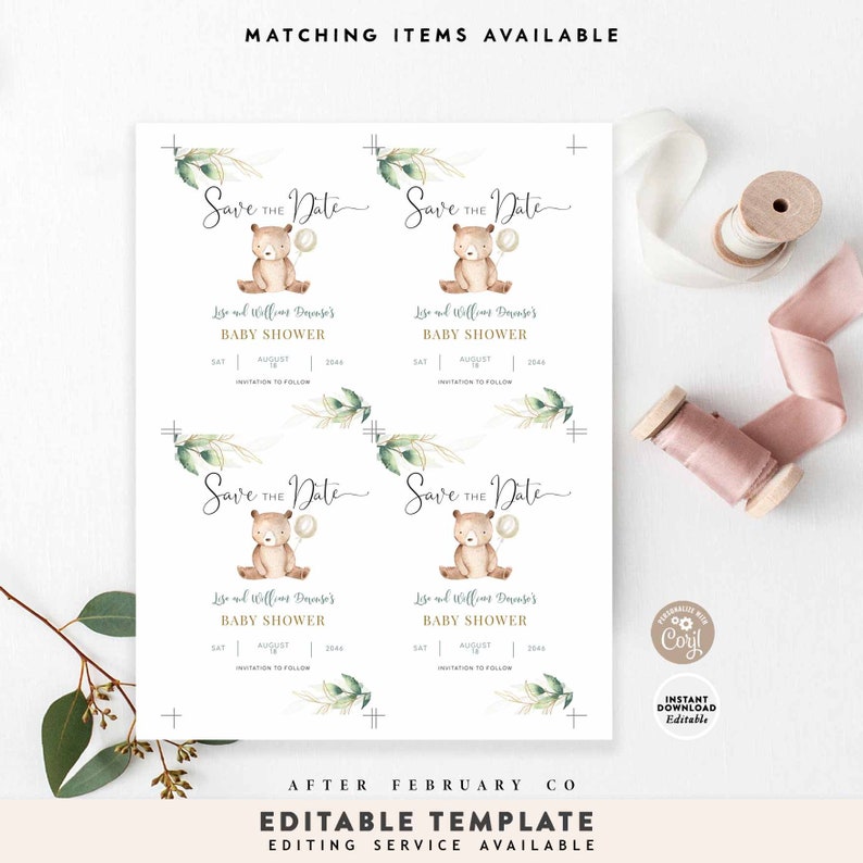 EDITABLE Greenery Gold We Can Bearly Wait Teddy Bear Baby - Etsy