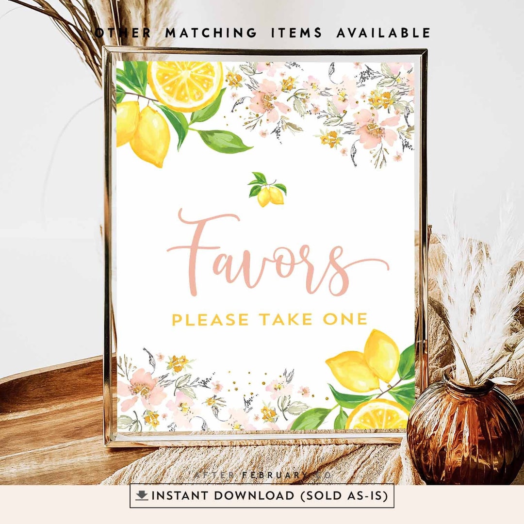 Lemon Favors Sign Printable Lemon Baby Shower Decorations Decors Girl ...