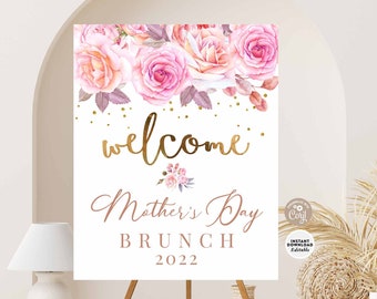 EDITABLE Pink Floral Welcome Sign for Any Event, Mother's Day Tea Brunch Welcome Sign Gold Confetti Party Event Decor Sign Printable 156