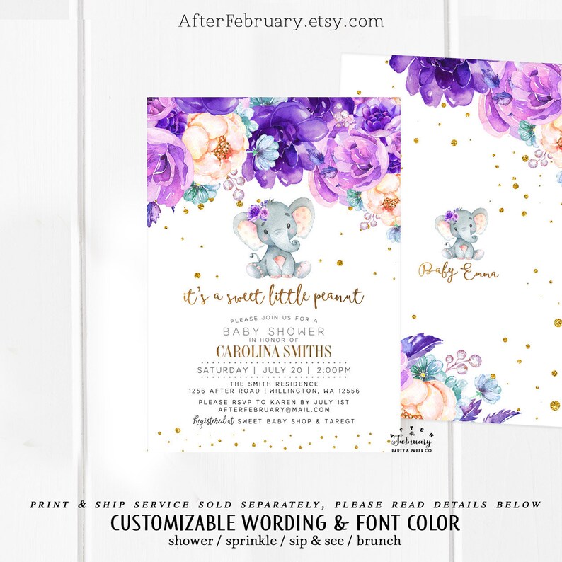 little peanut lilac purple and gold elephants