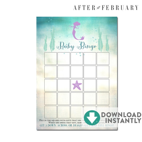 Mermaid Baby Shower Baby Bingo 5x7 / Printable Mermaid | Etsy