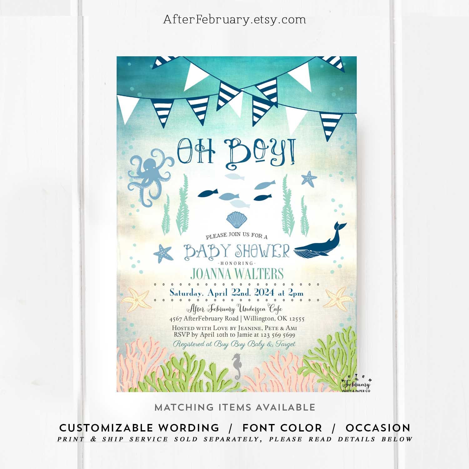 Under The Sea Baby Shower Invitation Boy Sea Animals Creatures Etsy Norway