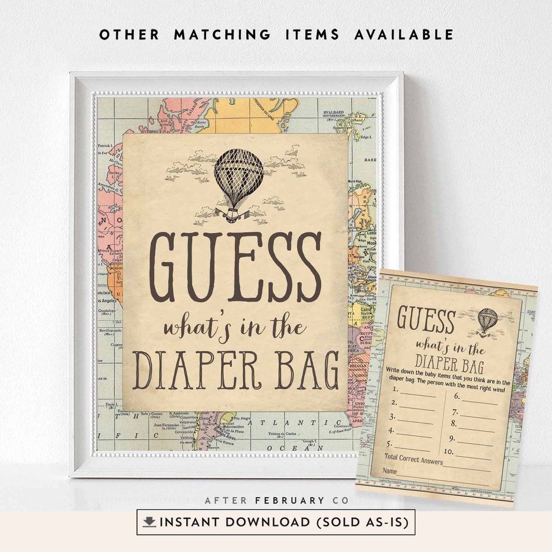Vintage Guess What's in the Diaper Printable Hot Air Balloon Travel ...